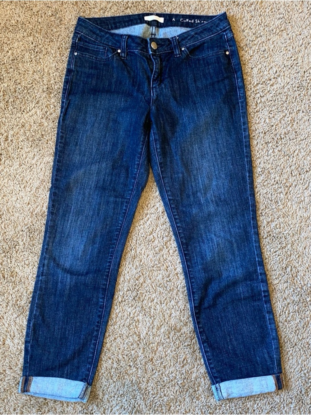 Lauren Conrad Crop Jeans Womens Size 6 Blue Cuffed Skinny Stretch Dark Wash Mid